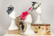 Load image into Gallery viewer, Dark navy and white headpiece with waffle veiling.