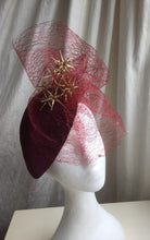 Load image into Gallery viewer, Wine velvet and gold headpiece.