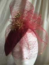 Load image into Gallery viewer, Wine velvet and gold headpiece.