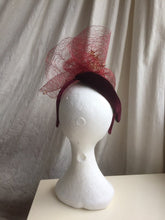 Load image into Gallery viewer, Wine velvet and gold headpiece.