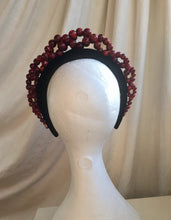 Load image into Gallery viewer, Wine red beaded , black velvet headband.