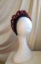 Load image into Gallery viewer, Wine red beaded , black velvet headband.