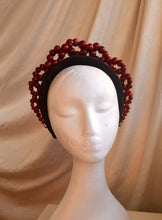 Load image into Gallery viewer, Wine red beaded , black velvet headband.