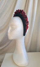 Load image into Gallery viewer, Wine red beaded , black velvet headband.