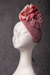 Dusky Pink Velvet Rose Headpiece.