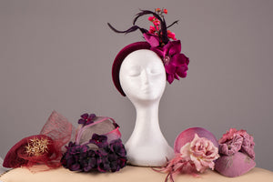 Dusky Pink Velvet Rose Headpiece.