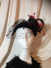 Load image into Gallery viewer, Black and red diamond headpiece with birdcage.