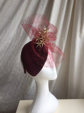 Load image into Gallery viewer, Wine velvet and gold headpiece.