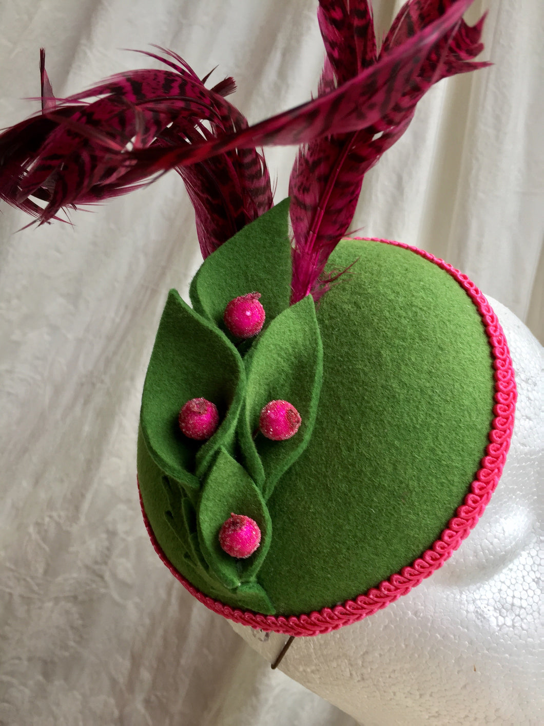 Green felt and Hot Pink Headpiece