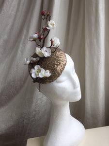 Copper sequin and cherry blossom headpiece.