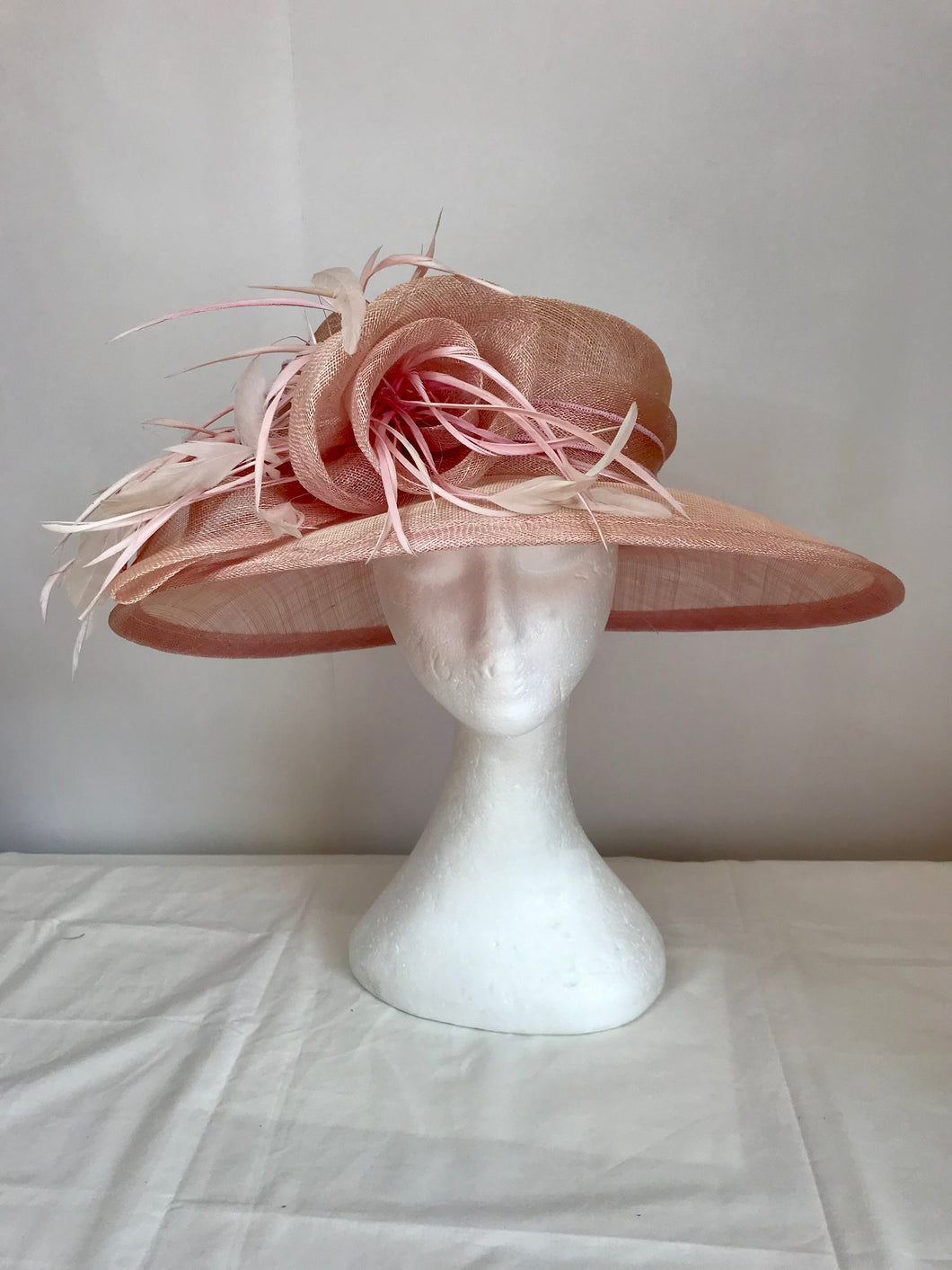 10- Pale pink fabulous feather hat.
