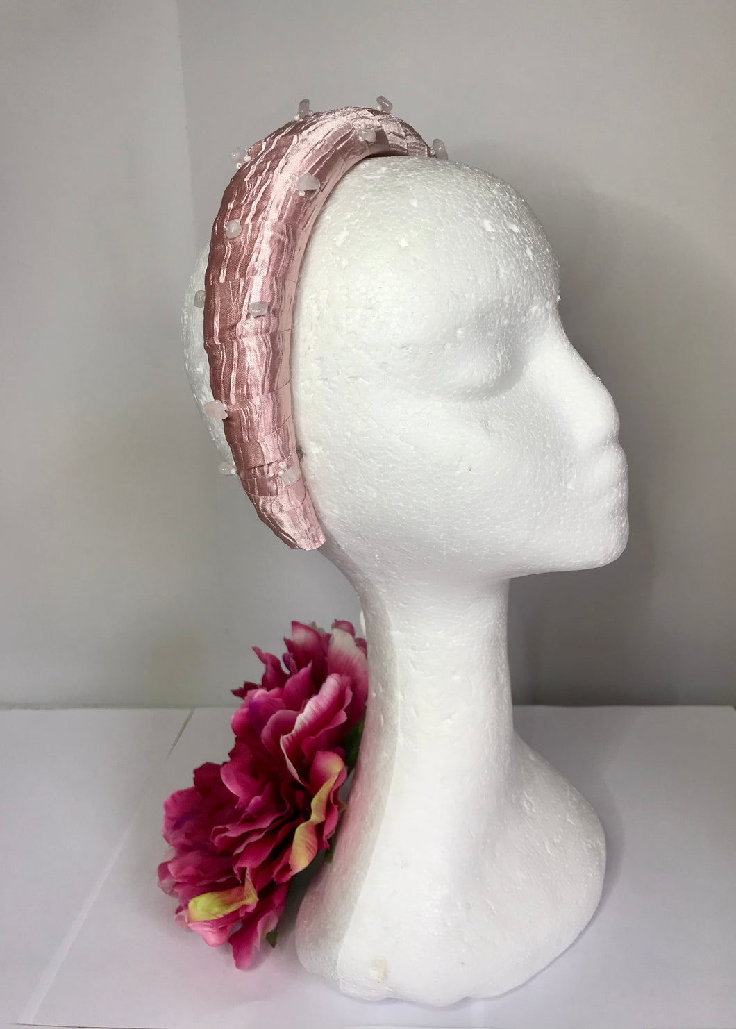 Soft pink rose quartz headband