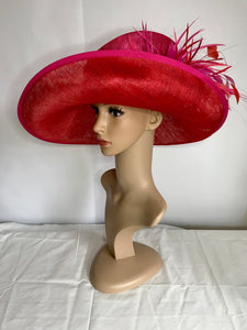 1-Large Brimmed Pink and orange statement hat