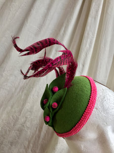 Green felt and Hot Pink Headpiece